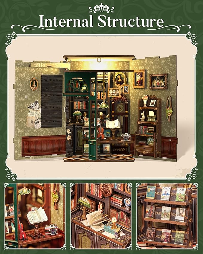 CUTEBEE Book Nook Kit - DIY Miniature House Kit for Adults, Teens and Beginners, Dollhouse Booknook Library Tiny House Bookshelf Decor 3D Wooden Puzzle, Gifts for Family, Friends (Owl Bookstore)