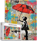 Tucocoo Red Umbrella Girl Jigsaw Puzzle 1000 Pieces Puzzles for Adults, Abstract Banksy Style Jigsaw Puzzles for Challenging Family Activity Games Colorful DIY Handwork Puzzle for Home Decor Gifts