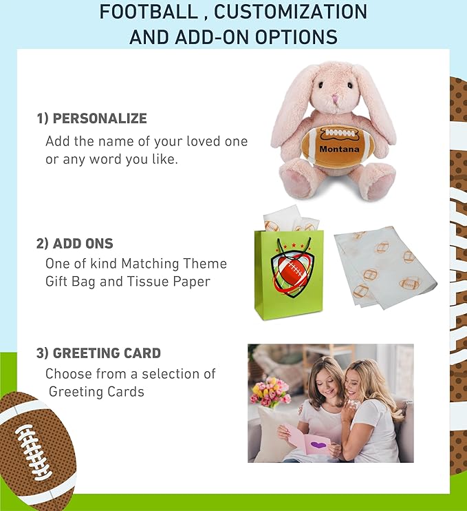DolliBu Baby Pink Rabbit Stuffed Animal with Football Plush - Soft Huggable, Playtime Plush Toy, Cute Farm Life Gift, Plush Doll Animal Toy for Kids and Adults with Name Personalization - 8 Inches