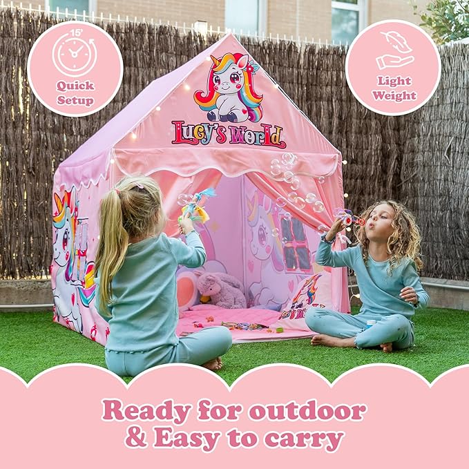 Tent for Kids Indoor Tent for Girls for Inside Casitas para Niñas para Jugar Playhouse for Toddler Castle Playhouse with Star Lights Girls Princess Castle