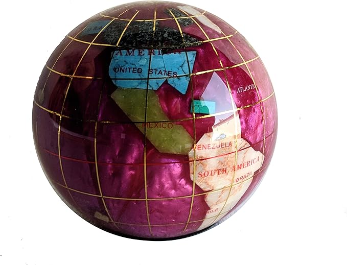 Unique Art 3-Inch Pink Pearl Swirl Ocean Gemstone World Globe Paper Weight
