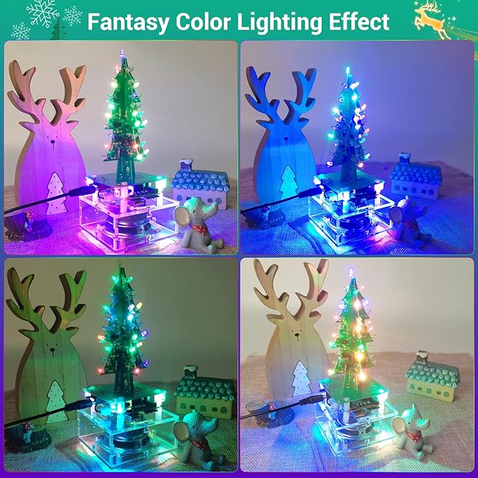Christmas Tree Soldering Kit, Icstation 3D Xmas Tree Soldering Project Bluetooth-Compatible U-Disk/AUX/TF Music DIY Soldering Practice Kit with LED Lights