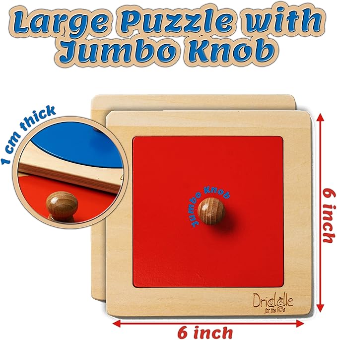 Montessori Toys - Wooden Knob Shape Puzzles - Mirror & Photo Insert - Learn Colors & Shapes Interactive Baby & Toddler Toys