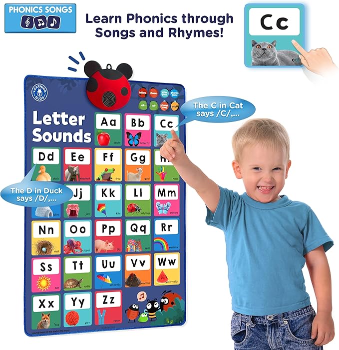 LEARNING BUGS Press to Learn Phonics, Interactive Letters and Sounds Talking Poster, Preschool & Kindergarten Learn to Read, Ages 3+