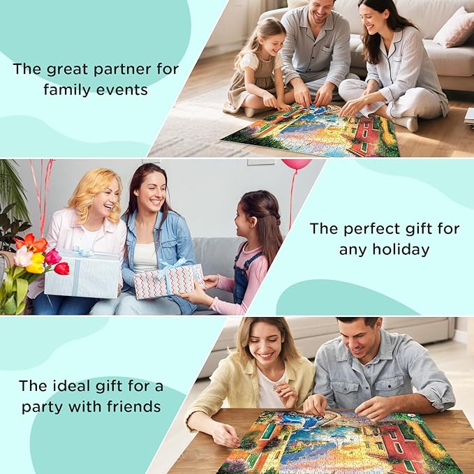 500 Piece Puzzles for Adult, Coastal Village Sunset Harbor Scene Jigsaw Puzzles for Adults Kids Senior, Colorful Buildings Adult Puzzle, Challenging Family Fun Activity Game Gift Decor 20.5 X 15 in