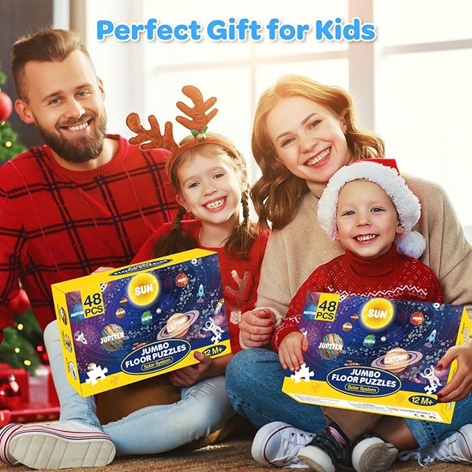 Jumbo Floor Puzzle for Kids Ages 4-6, 48 Piece Large Solar System Jigsaw Puzzle, Extra-Thick Cardboard Preschool Learning Toys for Toddlers 3-5, Educational Gift for Boys Girls 3 4 5 6 7 8