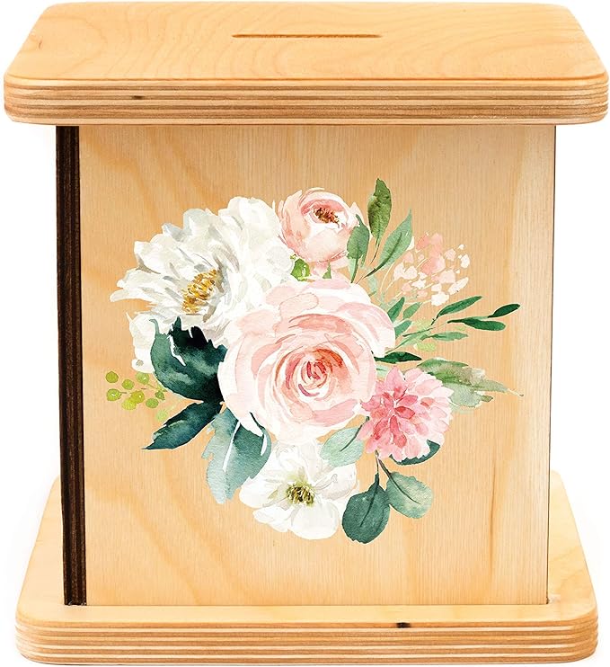 Wooden Piggy Bank for Kids and Adults, Personalized Gift Handmade in USA by BloomOwl, Custom Piggy Bank, Personalized Banks for Kids, Gifts for Baby Boys and Girls (Floral Initial)