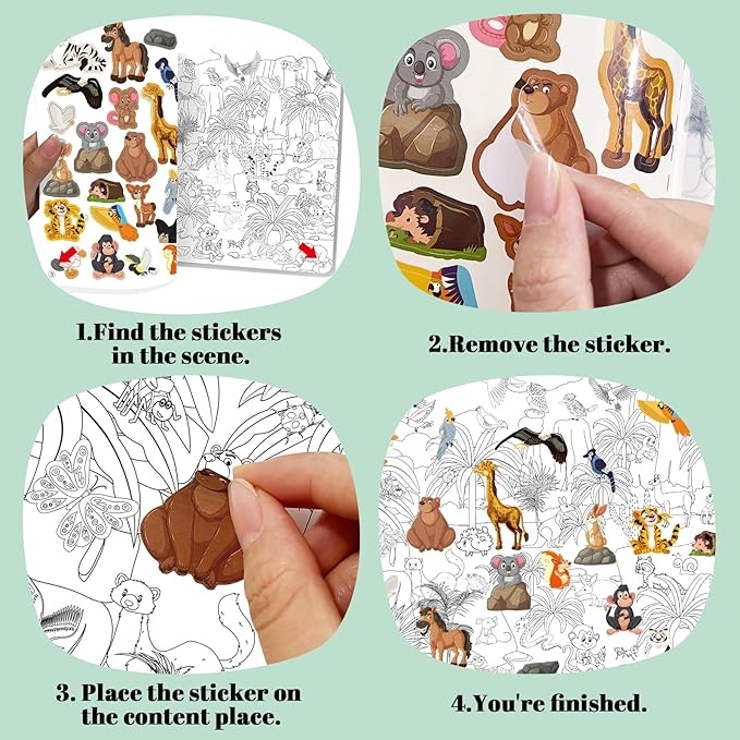 Find The Animal Sticker Book for Kids Ages 2-4, Include 20 Theme Stickers for Kids, Learning & Educational Toy, Find Over 400+ Hidden Object, Airplane Toys for Toddlers 3-5, Preschool Activities
