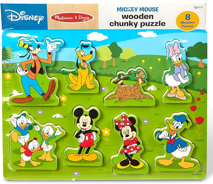Melissa & Doug Disney Mickey Mouse Wooden Chunky Puzzle – 8-Piece Disney Character Puzzle for Toddlers and Kids Ages 2+