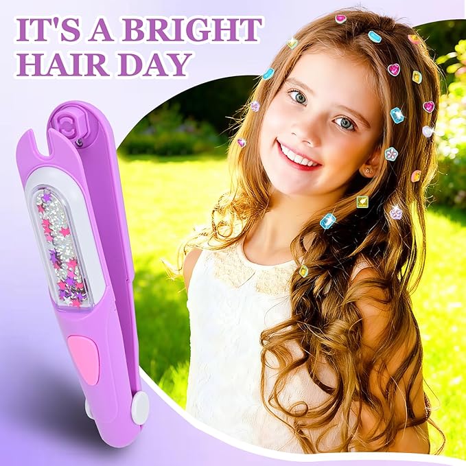 Hair Gem Stamper Kit,Bling Hair Jewels for Girls, Hair Styling Tool with Reusable Shining Diamonds, Christmas Birthday Arts & Crafts Gift for 5-12 Year Old Girl (Purple)