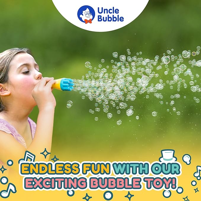 Uncle Bubble Mini Bubble Blower - Family Pack of 3 Confetti Bubbler, Fun Summer Toys for Toddler, Girls and Boys, Blow Thousands of Mini Bubbles in One Breath
