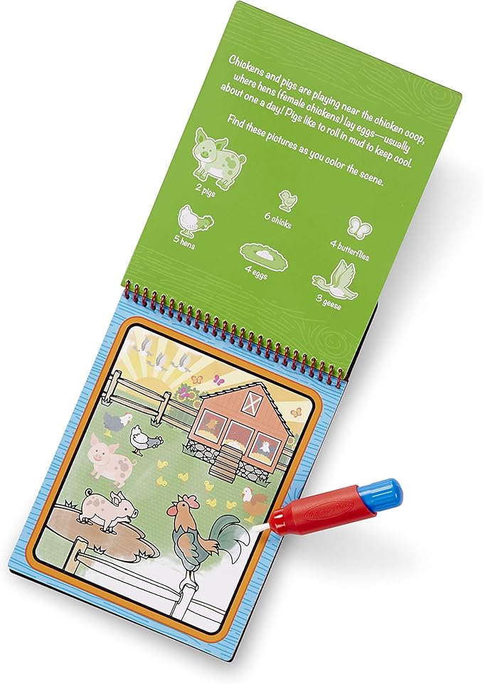 Melissa & Doug Water Wow! Mess Free Coloring Book, Reusable Water-Reveal Activity Pad, On The Farm, Travel Toys, Party Favors, for Toddlers & Kids Ages 3+
