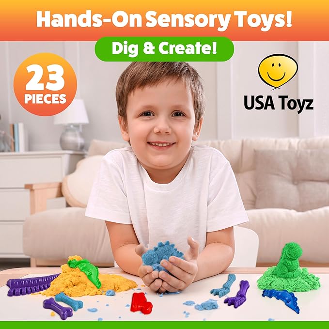 USA Toyz Dinosaur Sand Molds Beach Toys for Kids- 23pk Sandbox Toy for Toddlers, Compatible with Foam or Molding Clay, 3D Beach Sand Castle Building, Water Tables, Indoor Outdoor Sensory Toys for Kids