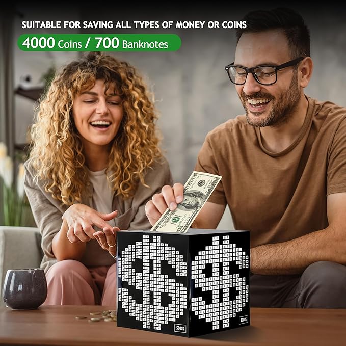 Primo Lines Piggy Bank for Adults,10k Savings Challenge Box, 5.91inch Money Saving Box 10,000 with Counter for Savings Goal $3000 $5000, Unbreakable Metal Cash Box with Money Target, Kakeibo Money Box