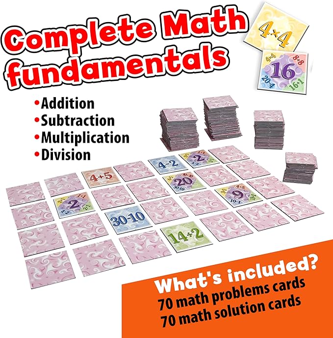 Math Games for Kids Ages 6-8, 8-12, Math Memory Card Game Memory Matching Game, Math Manipulatives 1st, 2nd, 3rd, 4th, 5th Grade