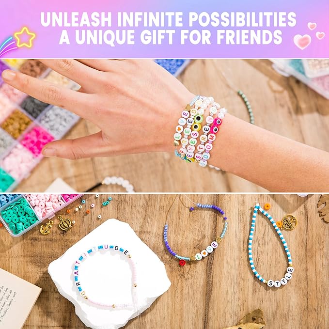 Goldwise Friendship Bracelet Kit 4 Boxes-13078 Pcs 72 Colors Bracelet Making Kits with Clay, Glass Seed and 3 Styles Letter Beads with Charms for DIY Craft Gift