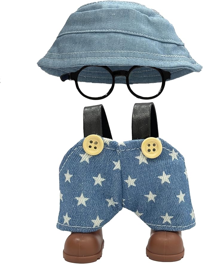17cm Doll Clothes, Outfits Set for 17cm Doll, 4 Piece Set Glasses Hat Shoes Overalls, Stylish Adorable Dolls Clothes Accessories (No Doll)