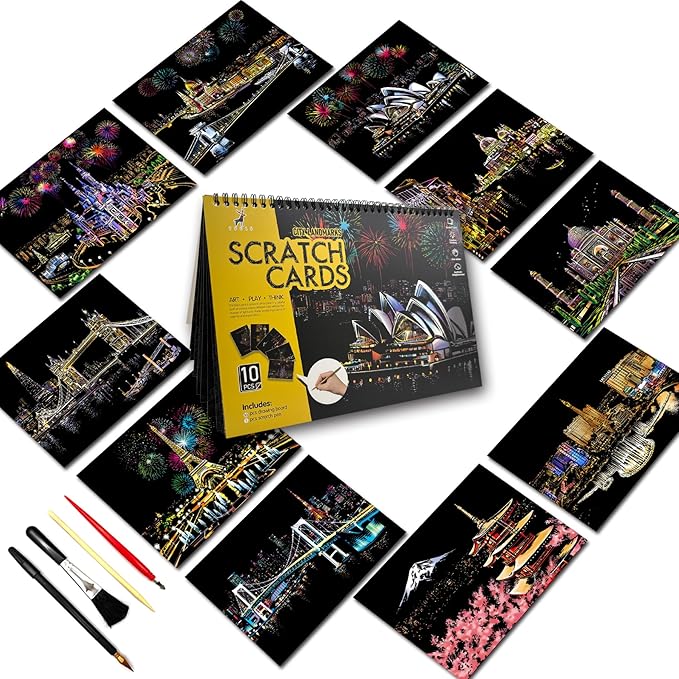 Scratch Art Book for Adults-Landmark Building Scratch Paper|Scratch Painting Paper Craft Kit|Creative Foil Engraving Scratch Art|Scratch City Series Books for Travel Lovers,Craft Lovers(City Series 1)