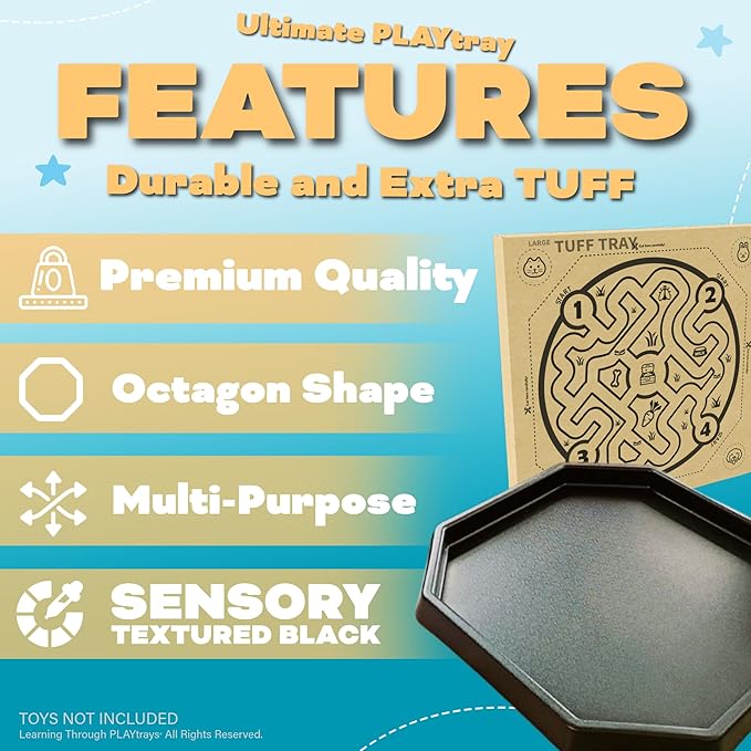 Tuff Tray for Sensory Play (Large, Black) – Premium Textured Play Tray for Toddlers – Sand and Water, Sensory Bin for Preschool, Montessori, Classroom & Home