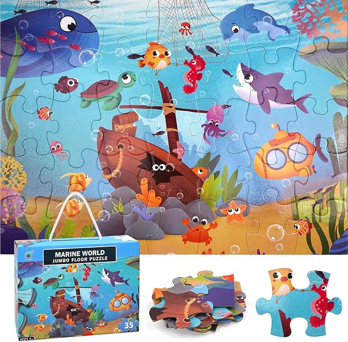 Floor Puzzle for Kids Underwater Jigsaw Large Puzzles 35 Piece for Toddler Children Learning Preschool Educational Intellectual Development Toys 3-5 4-8 Years Old Gift for Boys and Girls