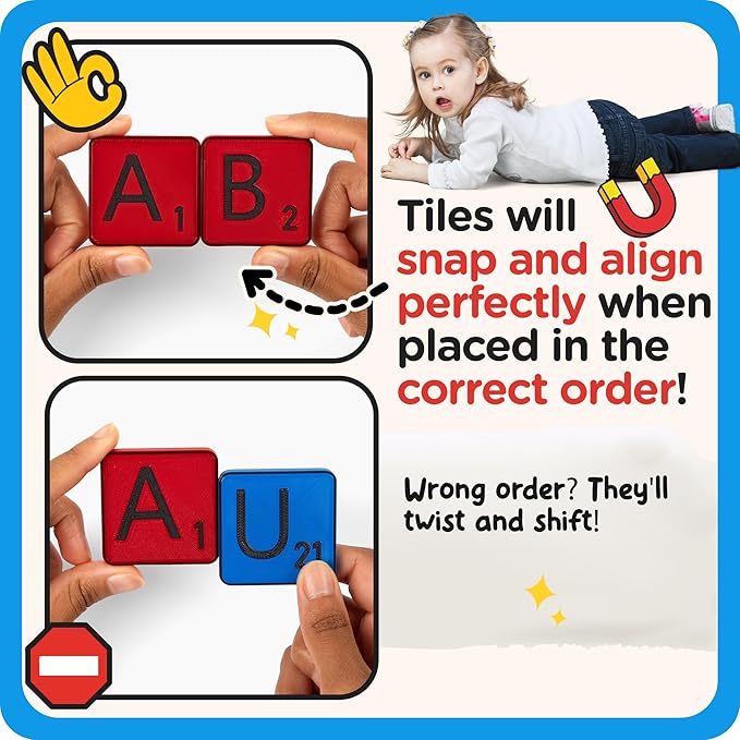 Learn Your Alphabet! Self-Correcting Magnetic Alphabets, Uppercase Letters – Help Kids Learn The Basics and More – Educational Toy Set of Magnetic Letters for Early Learning