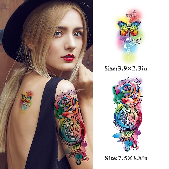 86 Sheets Temporary Tattoo, 14 Sheets Large Half Arm Fake Flower Cat Owl Lion Tattoos, 72 Sheets Tiny Waterproof Semi Permanent Temporary Tattoos Realistic for Women Girls Kids Adults