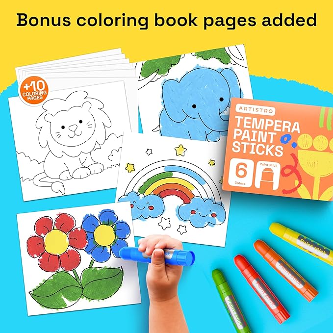 ARTISTRO 100% Washable Tempera Paint Sticks for Kids - 6 Non-toxic Paint Markers for Kids - Color Sticks with Twist Design