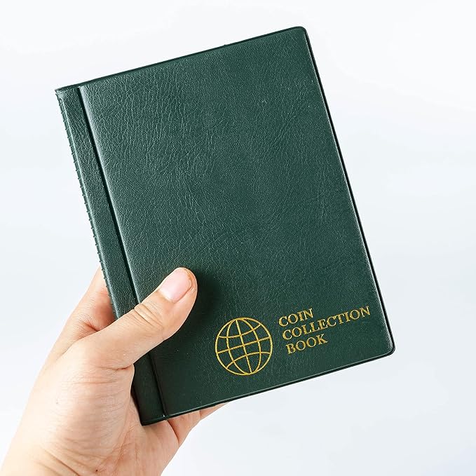 Coin Collection Album 60 Pockets - 4.5x4.5cm/1.8x1.8 inch Coin Holder Book Coin Storage Album Money Penny Pocket for Collectors Green CS0106GR