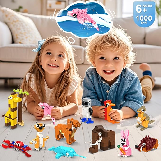 HOGOKIDS 24 Pack Large Building Set Party Favors for Kids – 1000 PCS Mini Blocks Toy to Build Realistic Animals, Goodie Bag Stuffers Classroom Prizes Easter Birthday Gifts for Boys Girls Ages 6-12