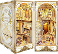 DIY Book Nook Kit, DIY Miniature Dollhouse Kit for Adults and Teens, Book Nook Bookshelf Insert Decor 3D Wooden Puzzle Bookend Miniature Kit with Sensor Light Creative Craft (Victorian Library)