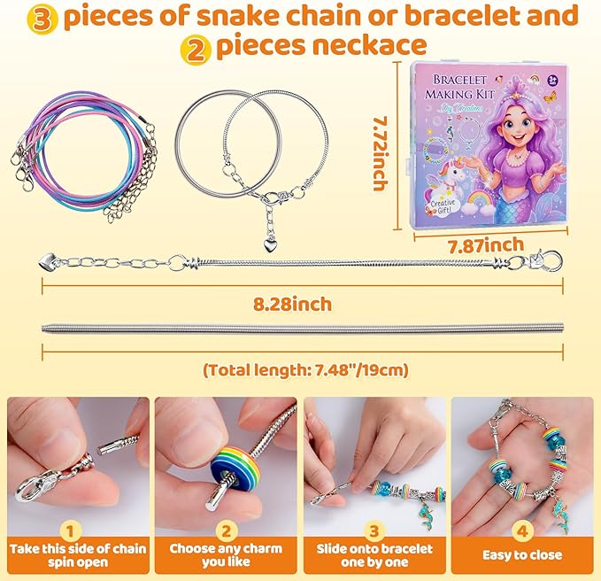 Taybonds Bracelet Making Kit for Girls Ages 4-12, 2200+ Beads Jewelry Craft Set with Charms, Unicorn Mermaid Pendants, Alphabet Beads, DIY Necklace Bracelet Kit Gift for Kids
