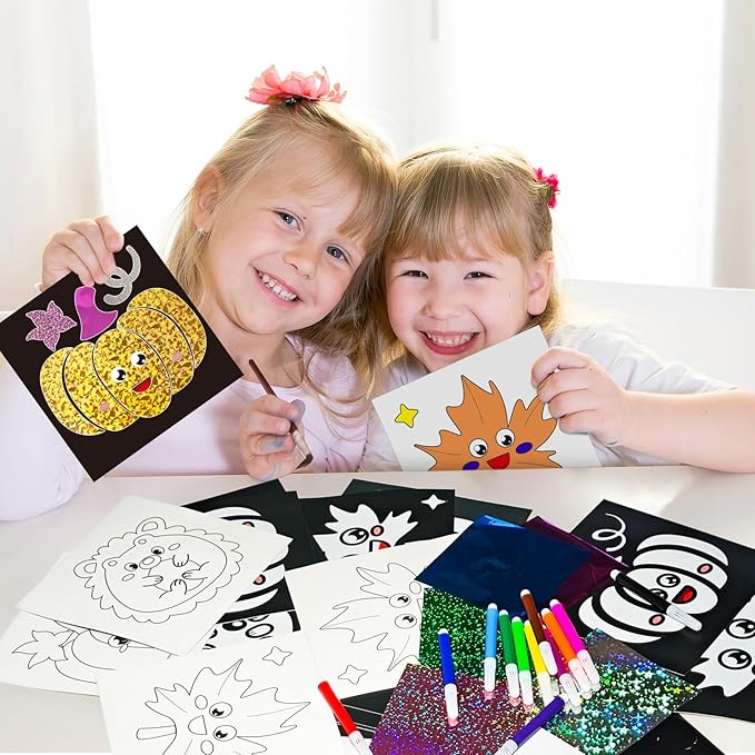 Cinrobiye 24 Set Fall Foil Art Craft Kits DIY Leaves Animals Painting Kits Art Paper Coloring Activity for Autumn Classroom Home Party Favors Thankgiving Birthday Goodie Bags Gifts Prizes (Fall)