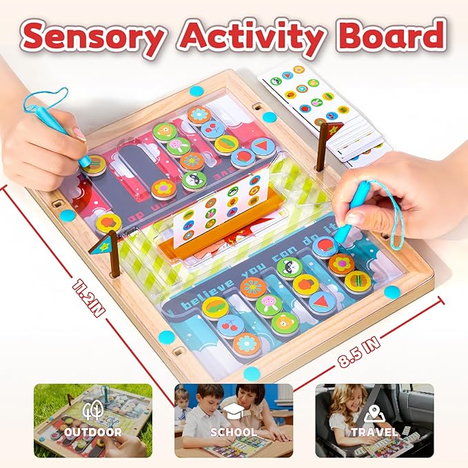 Busy Board,Kids Montessori Wooden Magnetic Toys: 3 4 5 6 Year Old Birthday Gifts for Boys Girls Preschool Educational Learning Activities Toy Sensory Autistic Puzzle Battle Game for Toddlers