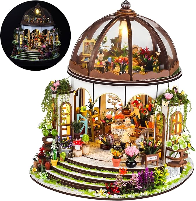DIY Miniature House Kit, Wooden Garden Mini House with Furniture & LED Light, Creative Dollhouse Kit, Model Building Kit for Adults, Kids (Hanging Garden)