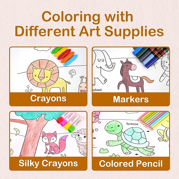 YPLUS Children Drawing Roll, Coloring Paper Roll for Kids, 120 x 11.8 Inch Sticky DIY Painting Drawing Paper Rolls for Toddler, Kids' Gift, Party Activities, Wall Coloring Paper Stickers - Animal