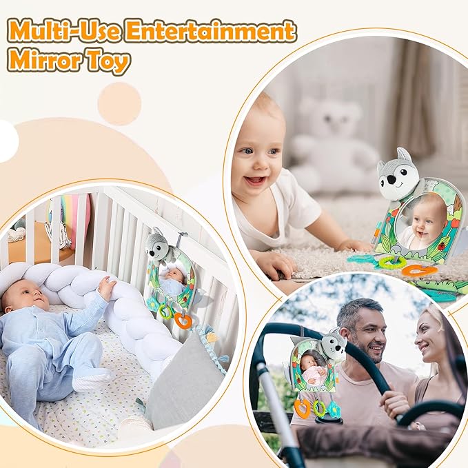 Car Seat Toy, Baby Car Mirror Toy for Rear Facing, Travel Baby Activity Center with Hanging Engaging Toys for Infants Babies 0-6-12-18 Months Boy Girl