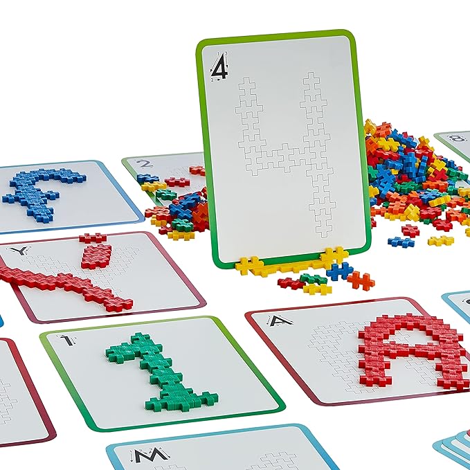 PLUS PLUS - Learn to Build ABC & 123 - 400 Pieces, 40 Flash Cards - Construction Building STEM / STEAM Toy, Interlocking Mini Puzzle Blocks for Kids
