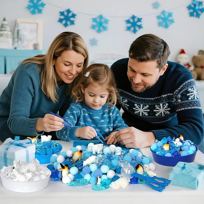 182 Pcs Winter Sensory Bin Items Winter Arctic Animals Counting Sorting Sensory Bin Filler Fine Motor Arctic Habitat Counts for Xmas Counting Decor