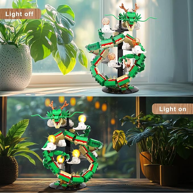 Dragon Building Set for Adult Boys Girls 14+, 1826 Pcs Chinese Loong with 7 Light Beads Collectible Display Model Home Office Decor, Animal Toy Building Block Set, Creative Birthday Gifts