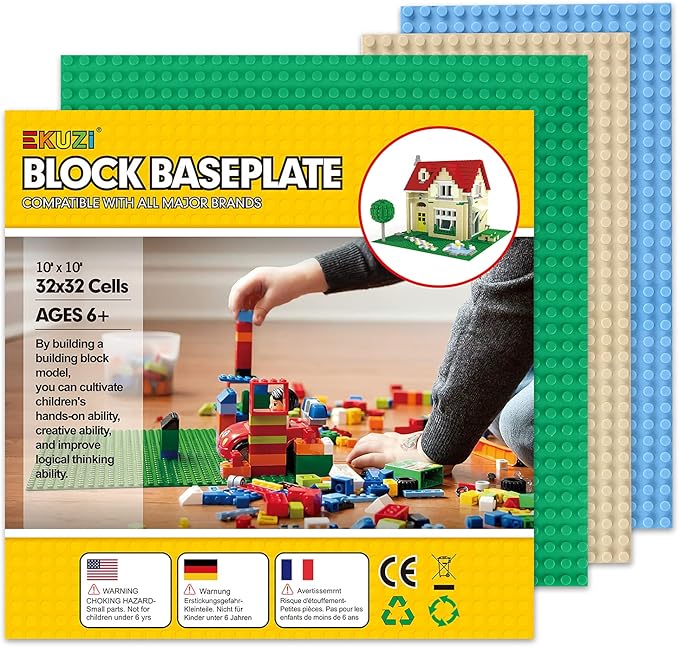 Classic Base Plates Compatible with Bricks & Baseplates, 10"x 10" and 10"x 5" Building Base Combo Set, Thick Boards Base Plates Can Be Used to Build Double Layer Buildings - 3pcs