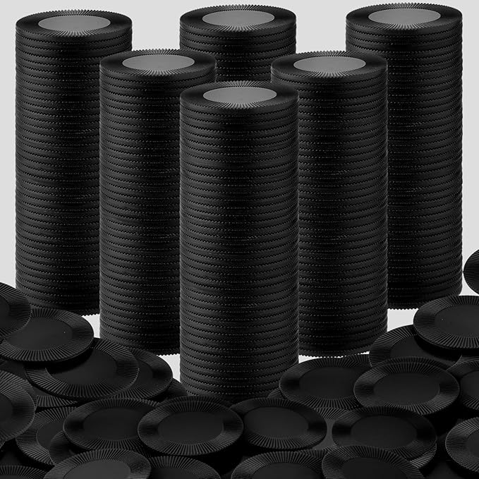 Coopay 600 Pieces Plastic Poker Chips Bingo Chip Bulk Learning Counters Disks Poker Card Game Counting Markers for Math Practice, Game Tokens and Teaching Rewards, 38 mm/ 1.5 Inches (Black)