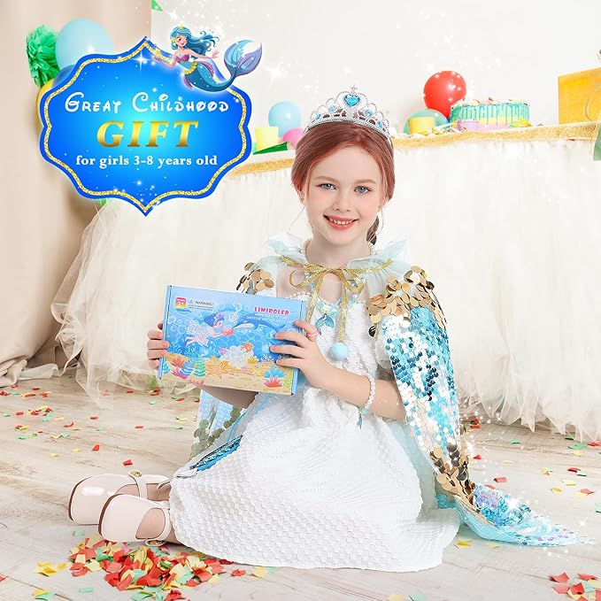 Princess Dress Up Toys Mermaid Dress Up Cape Kit 9 Pcs Gift Set for Little Girls 3-8 Years Old