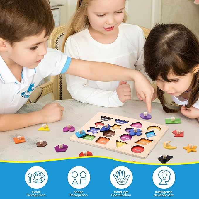 Wooden Toys for Toddlers Shape Learning Peg Puzzle Preschool Educational Montessori Toy Gift Age 3-6…