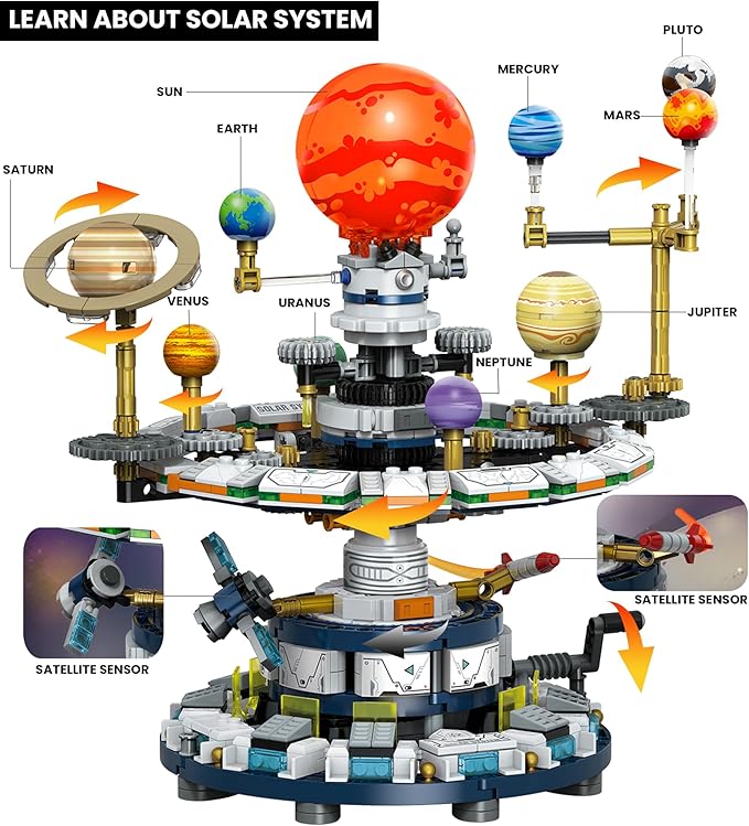 Rotatable Solar System Building Set, Space Exploration Building Blocks Set, STEM Toys for Home School Science Learning Birthday Gifts for Boys Girls Ages 12-14+ (963pcs)
