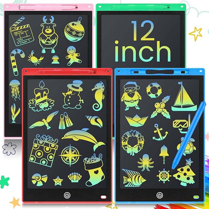 Epakh 4 Pcs 12 Inch LCD Writing Tablet Doodle Board for Kids Digital Erasable Drawing Pad with Colorful Screen Educational Christmas Gift for 3-10 Years Old Girls Boys(Colorful)