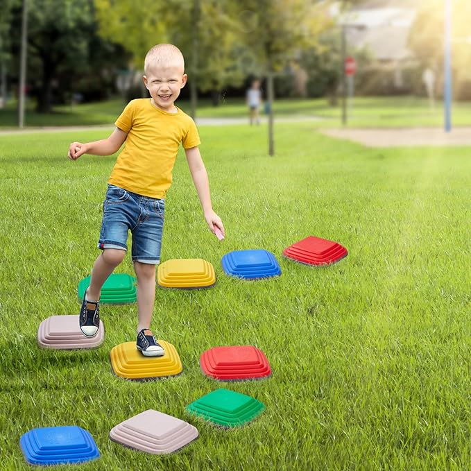 VEVOR Balance Stepping Stones for Kids, 10 PCS, Up to 220 lbs, Non-Slip Toddlers Sensory Stepping Stones, Obstacle Course Coordination Game Toys Indoor or Outdoor Play for Children Aged 3 4 5 6 7 8+