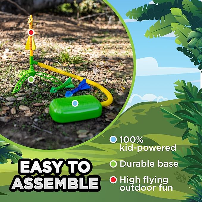 Stomp Rocket Dino-Soar Rocket Refills, 6 Rockets - Replacement Dinosaur-Themed Soft Foam Rockets for Launcher - Fun Backyard & Outdoor Kids Toys Gifts for Boys & Girls