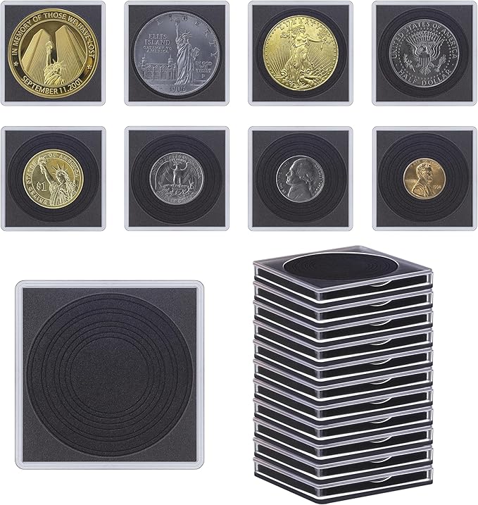 20 Pcs Clear Coin Collection Holders with Sponges 43mm Coin Capsules Morgan Silver Dollar Coin Snap Holder Protectors for Collectors (8 Adjustable Diameters: 19/21.5/24.5/27/31/33/38/40mm) (20)