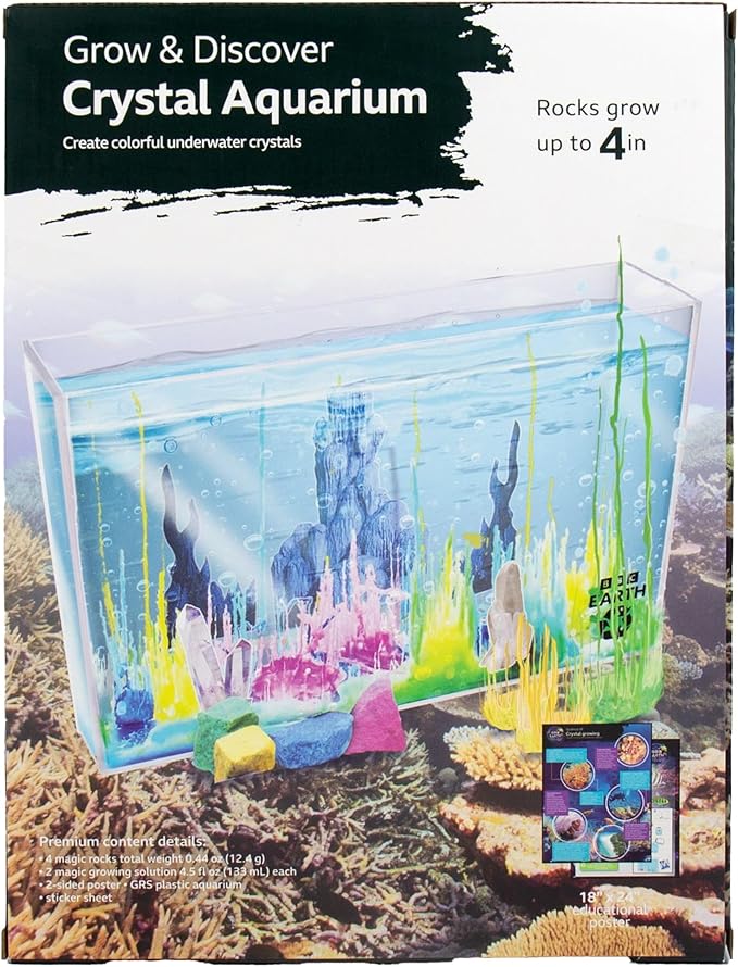 BBC Earth Grow & Discover Crystal Aquarium, Grow Colorful Cave-Like Crystal Formations Inside Reusable Tank, Magic Rocks, STEM Toys, Unique Crystal Growing kit, Science Experiments for Kids 6-8