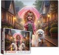 Tucocoo Little Girl 1000 Piece Jigsaw Puzzle for Adults, Cozy Rainy Street with Cute Puppies, Challenging and Relaxing Puzzle for Family, Teens – DIY Crafts Puzzles for Stress Relief, Home Decor Gift